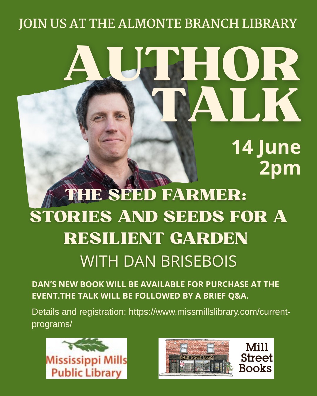 Graphic promoting author talk at MMPL on June 14