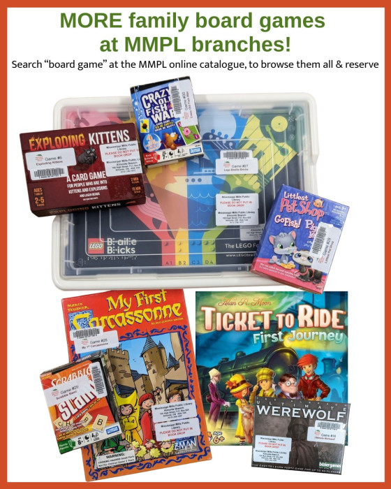 Poster advertising board games available at the Mississippi Mills Public Library
