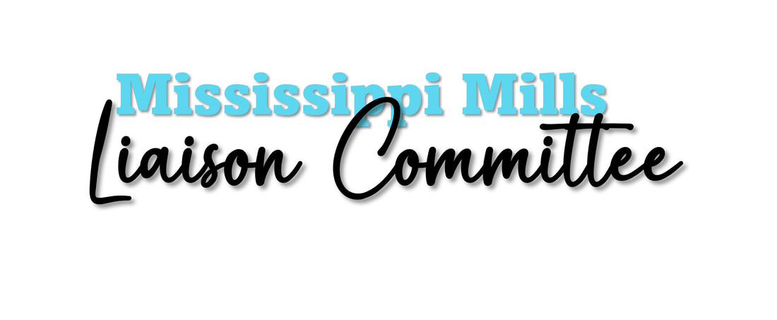 Light blue font reads 'Mississippi Mills' with black font beneath in script reading 'Liaison Committee'