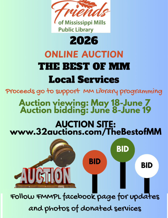 Poster for Friends of Mississippi Mills Public Library's Online Auction