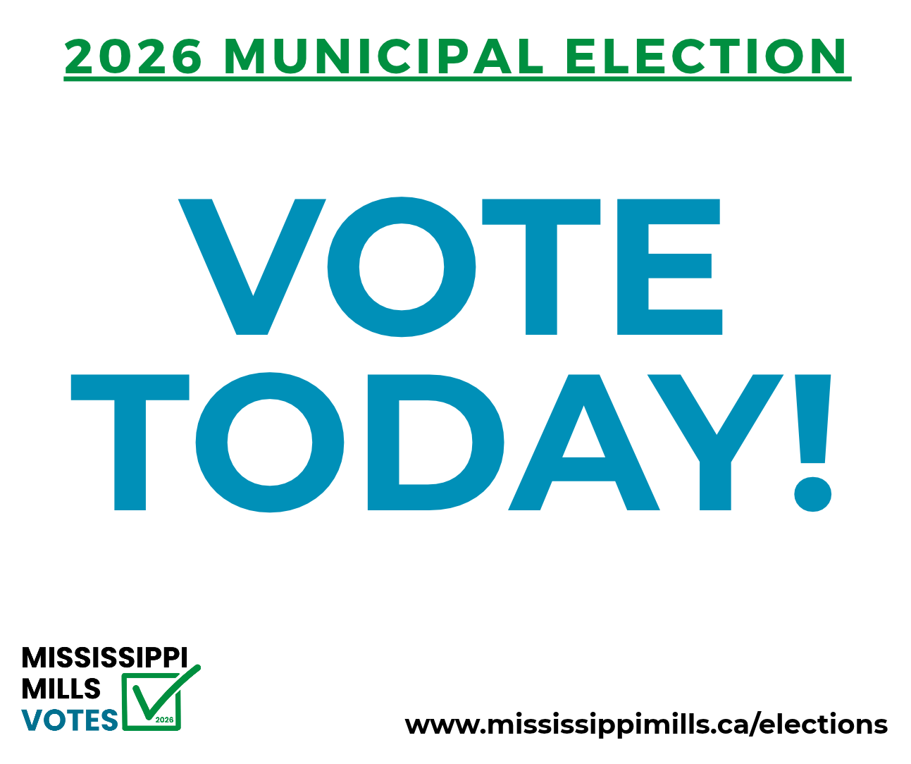 White background with green and blue text advertising voting for the 2026 Municipal Election