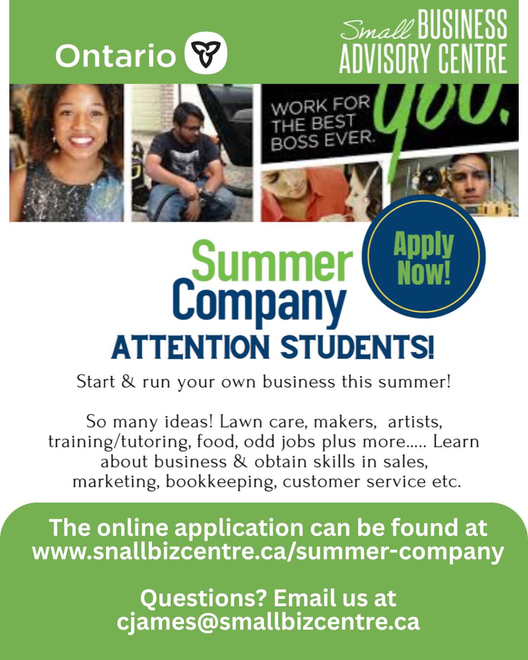 Graphic promoting opening of applications for 2026 Summer Company program