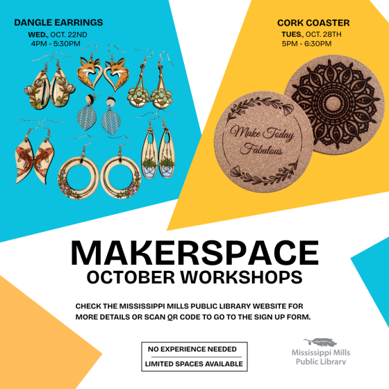 Poster promoting MMPL's Makerspace October workshops