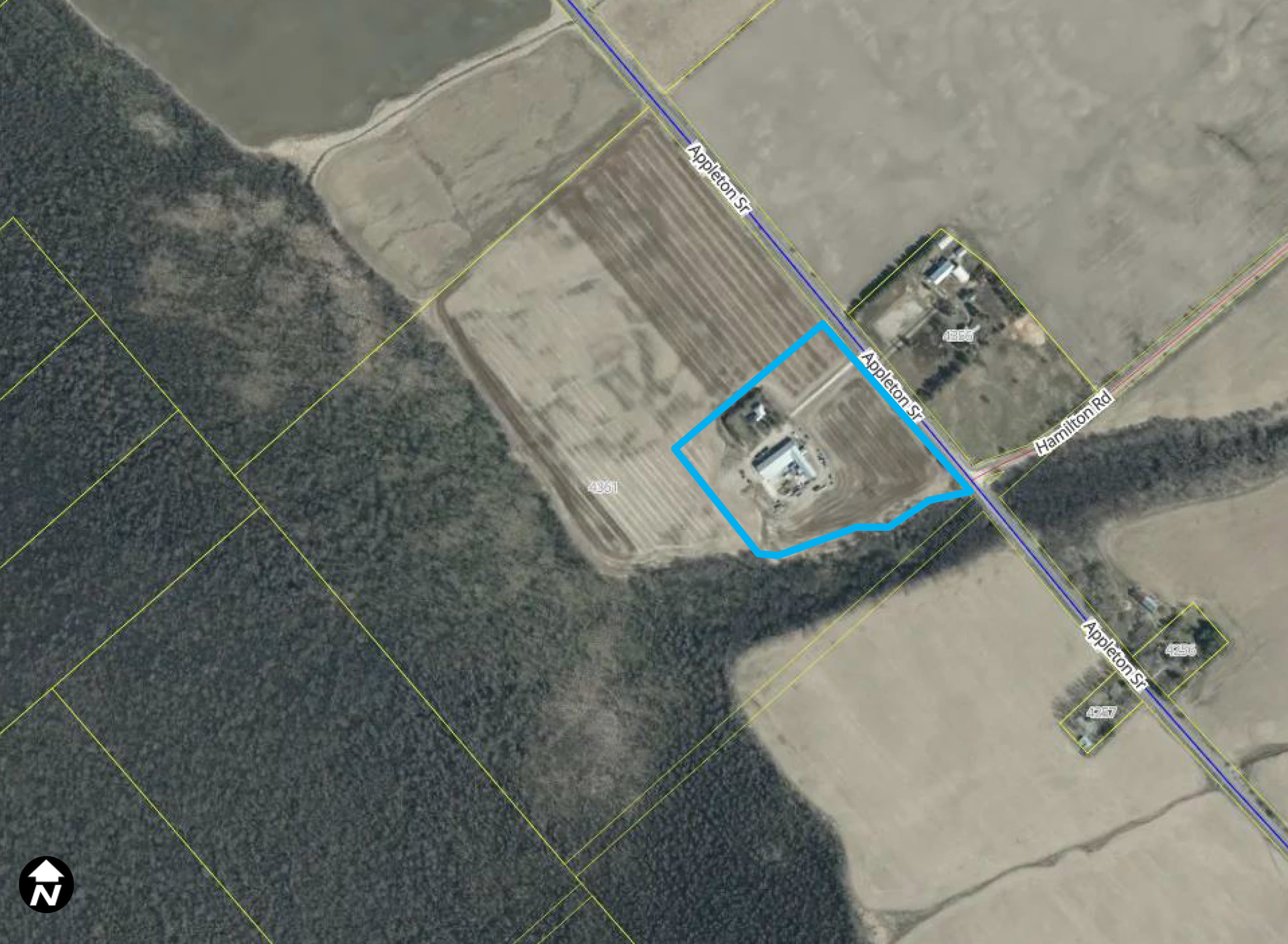Satellite image of 4361 Appleton Side Road in the Municipality of Mississippi Mills