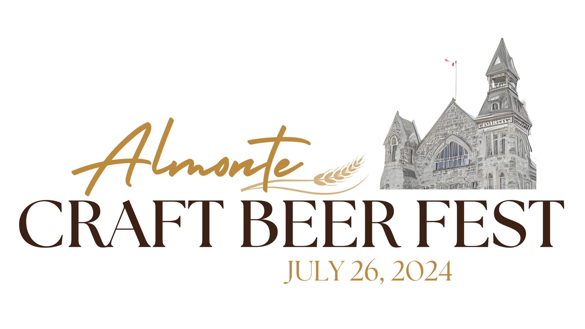Gold and black logo with the text 'Almonte Craft Beer Fest: July 26, 2024'