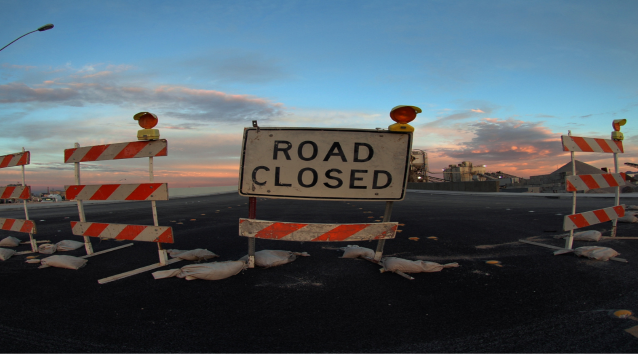 road closed sign with barriers