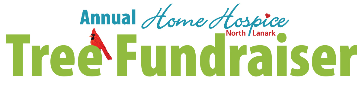 Graphic with green lettering reading 'Home Hospice North Lanark Tree Fundraiser'