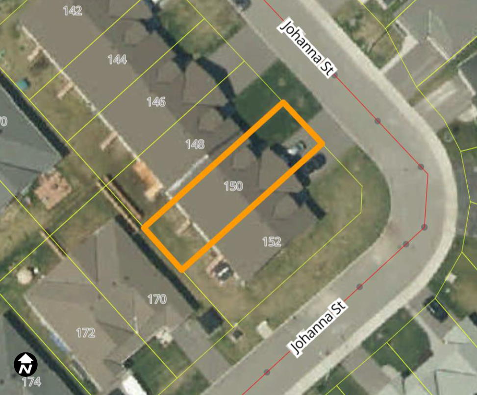 Satellite view of neighbourhood with property outlined in orange