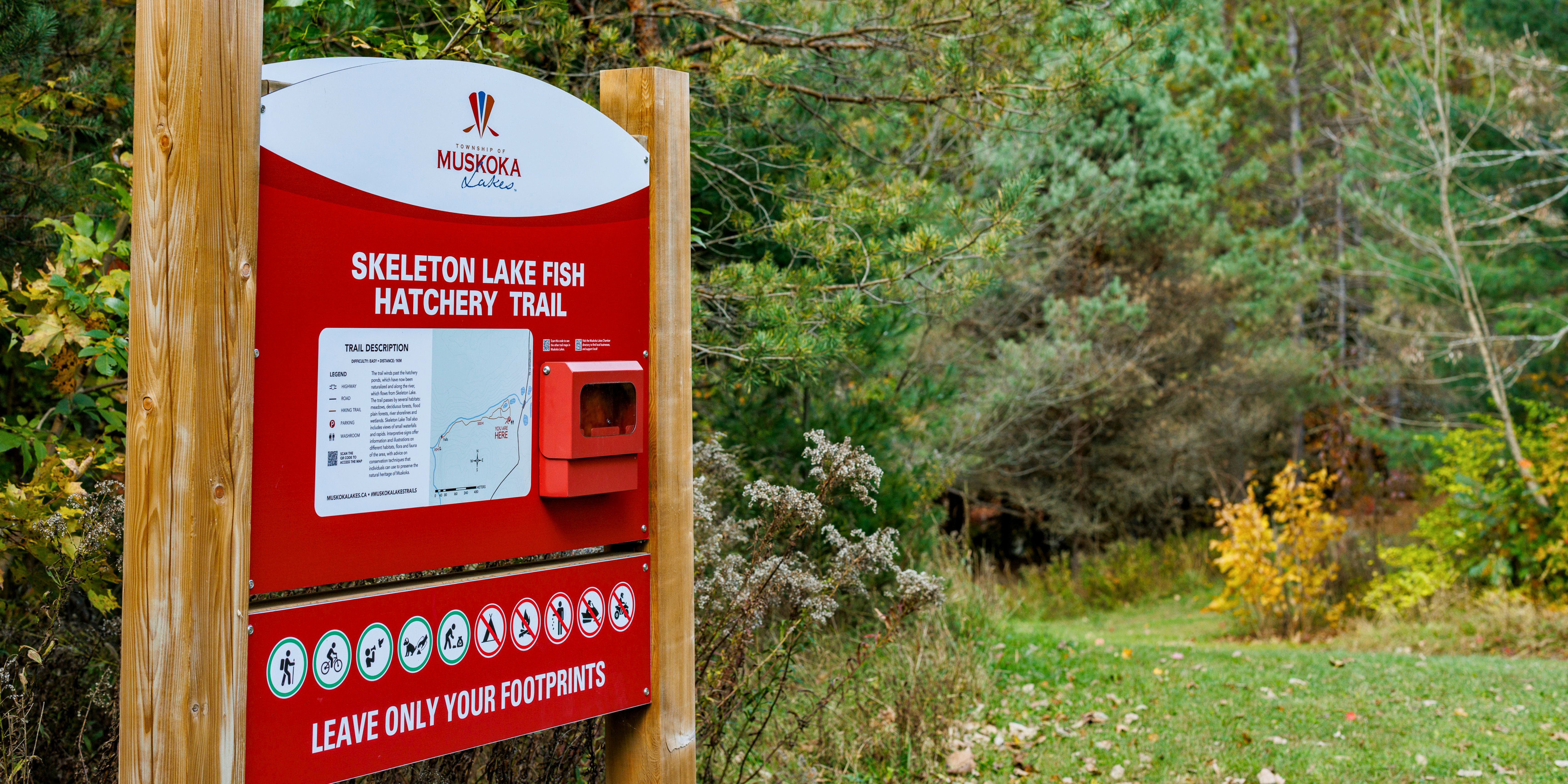 Skeleton Lake Fish Hatchery Trail sign
