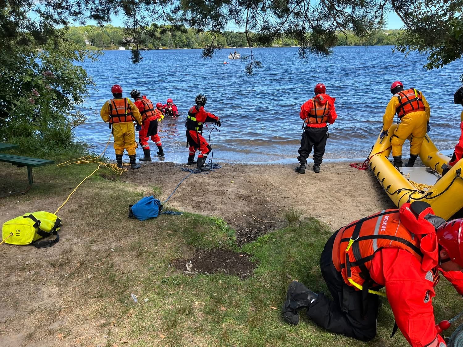 Rescue workers training on a beach