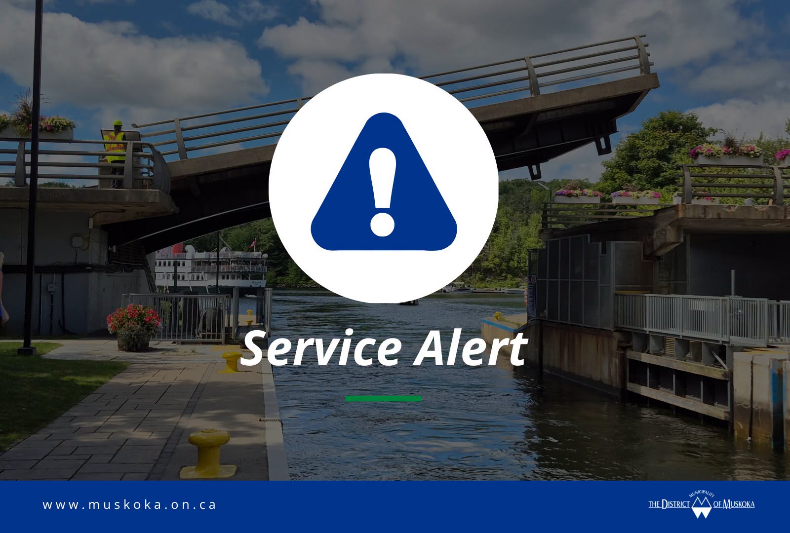 Service Alert overlays a photo of the port carling lift bridge