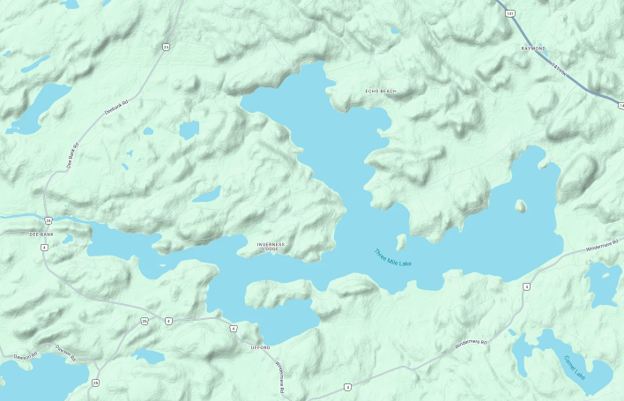 Aerial view of Three Mile Lake