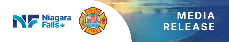 Decorative Media Release banner with the City of Niagara Falls Canada logo and the Niagara Falls Fire Department crest.