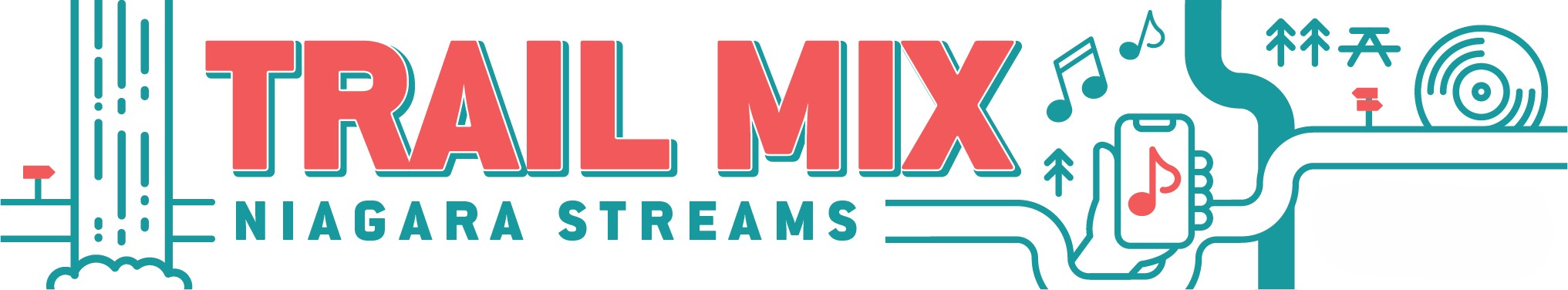 Decorative image "Trail Mix Niagara Streams" in red and green text.