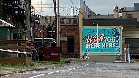Mural Wish You Were here, back of 4351-4357 Queen Street Artist: Elaine Wallis