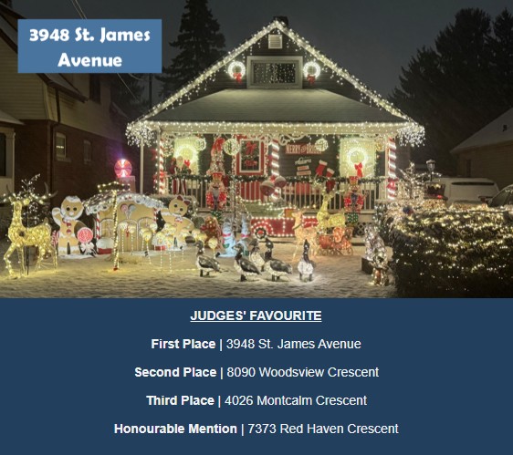 3948 St. James Avenue Niagara Falls with exterior lights and holiday decorations.