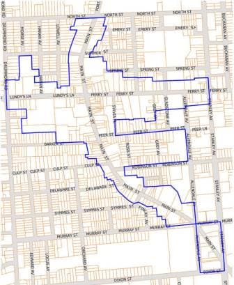 Map of the Historic Drummondville Community Improvement Plan boundary.