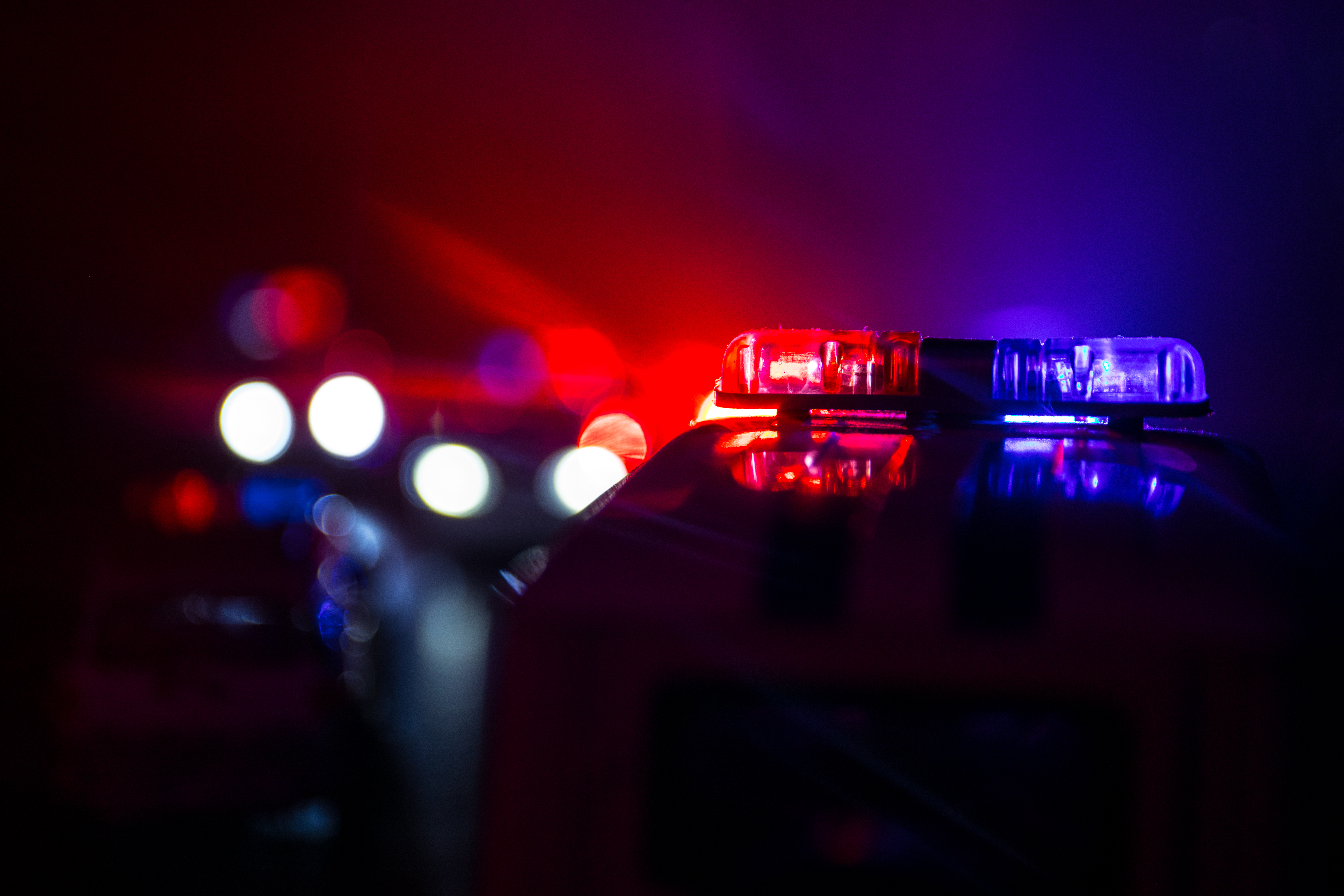 Lights from a police cruiser at night