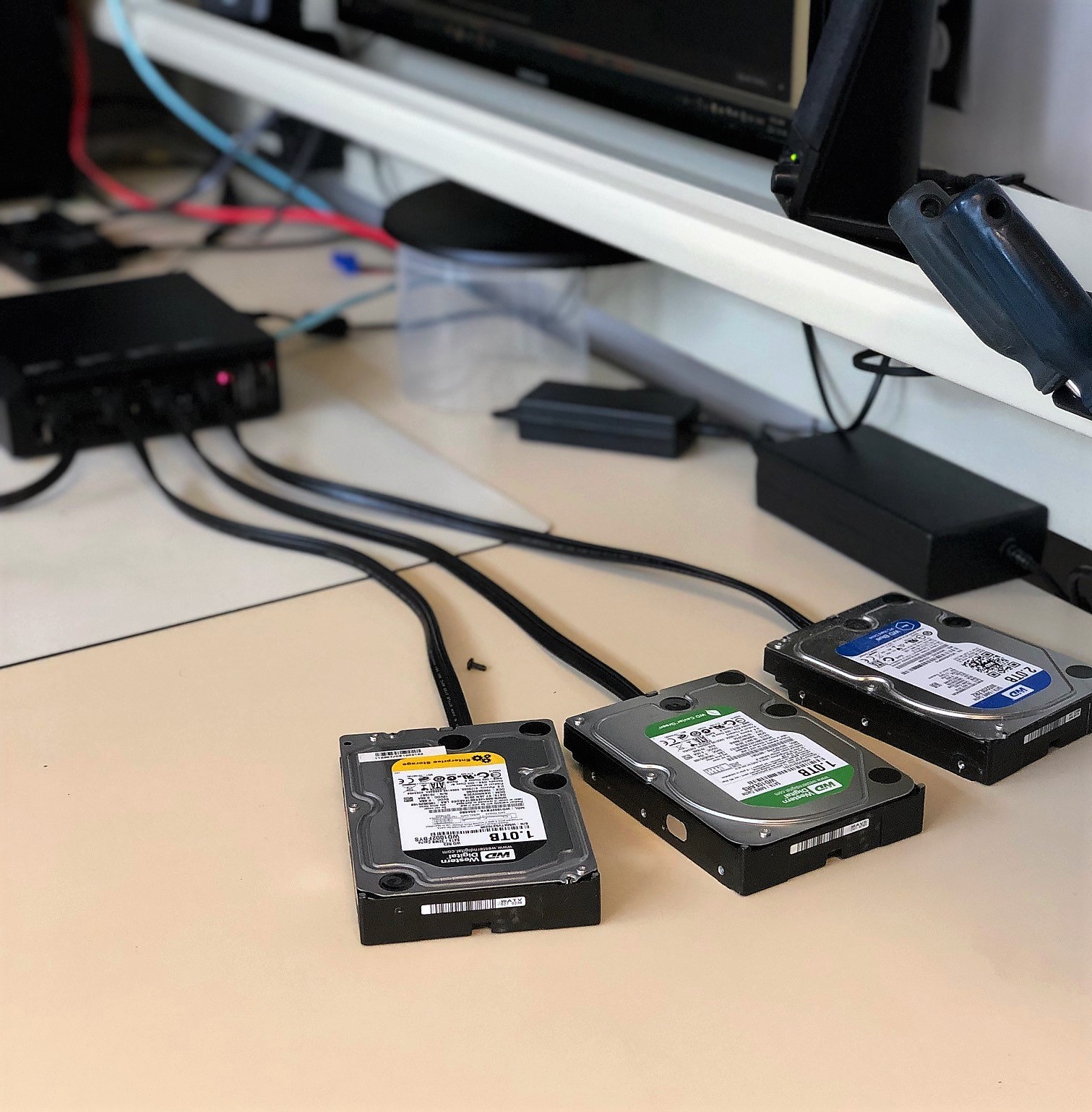 Hard Drives on a Desk