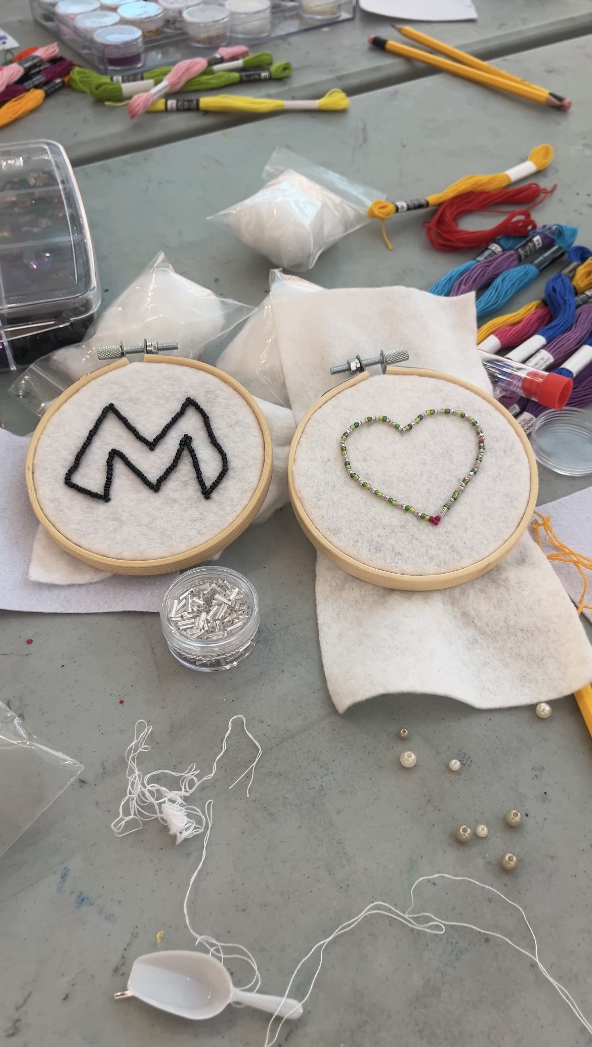 Beading craft supplies on a table