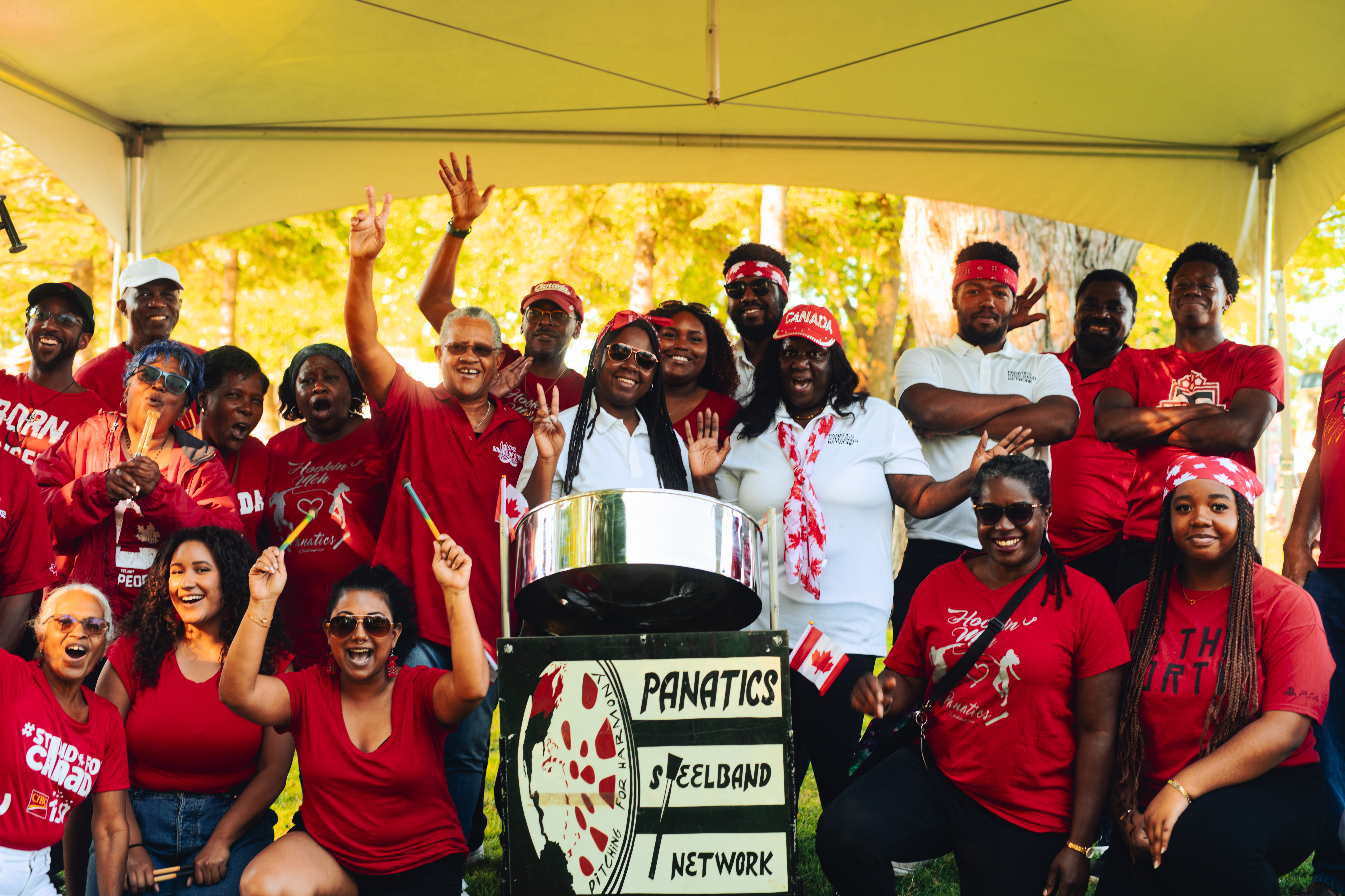 Club Carib steel pans under a tent