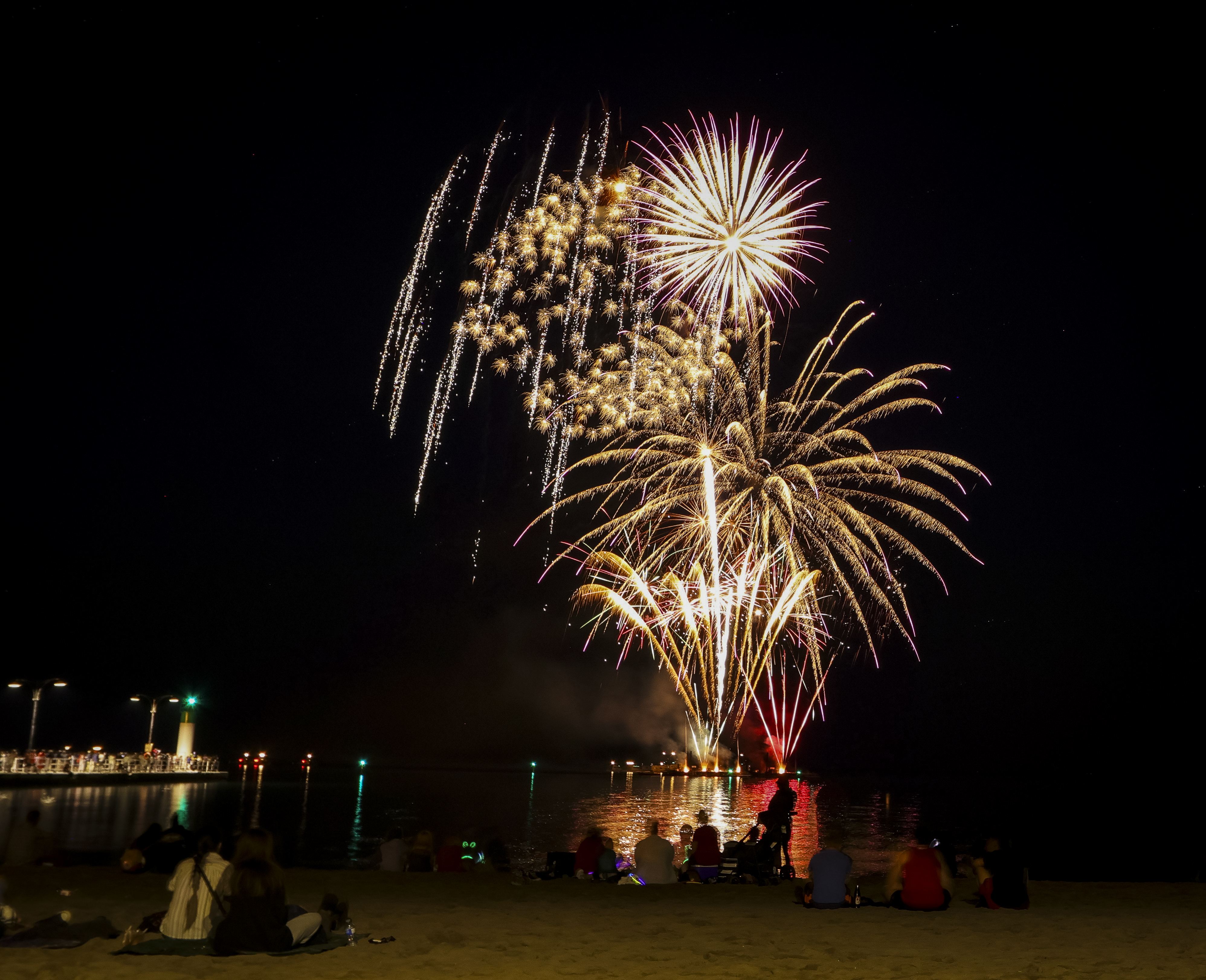 fireworks display over lake