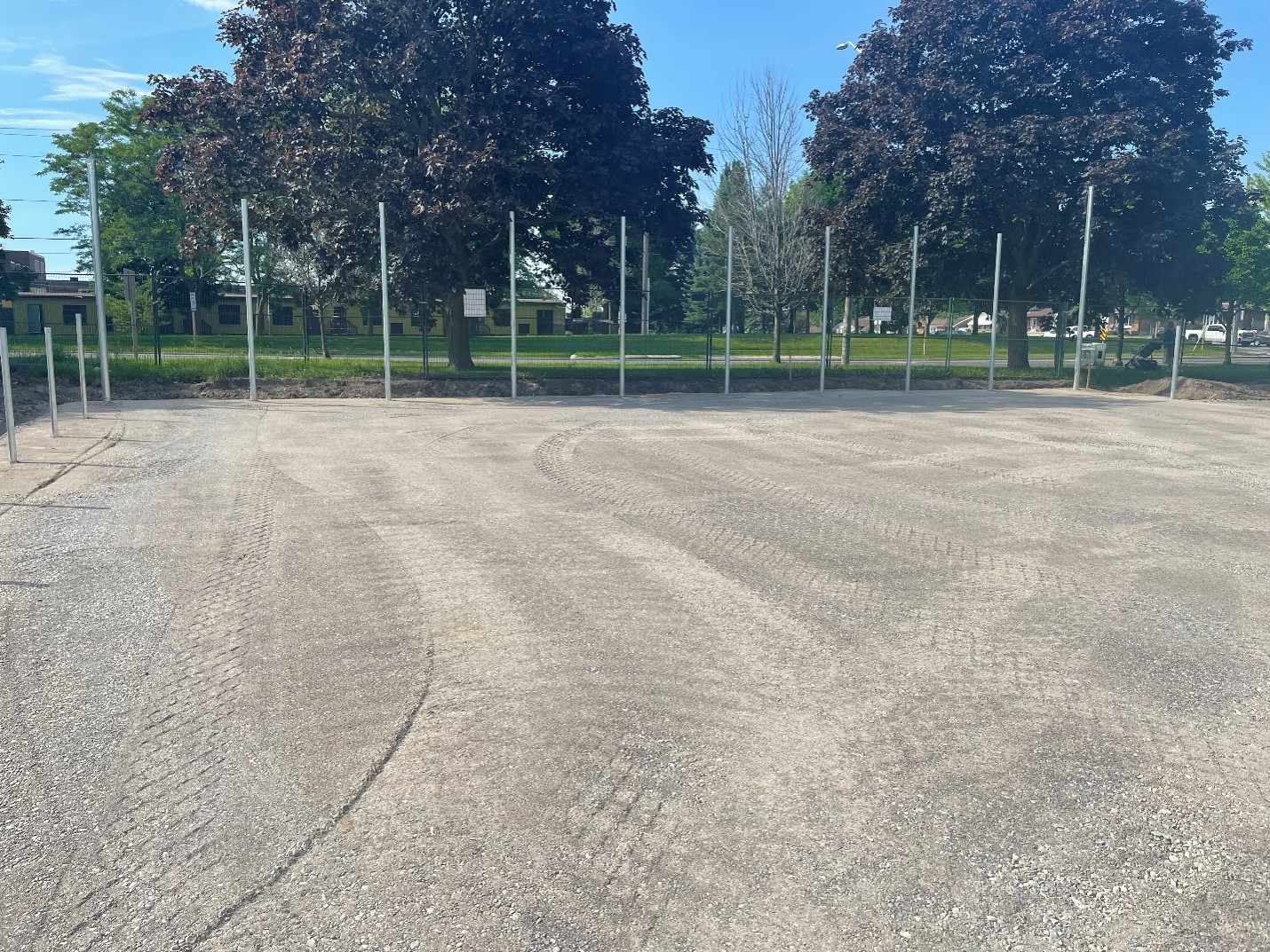Easton Park sports court base prep and installation of fence posts