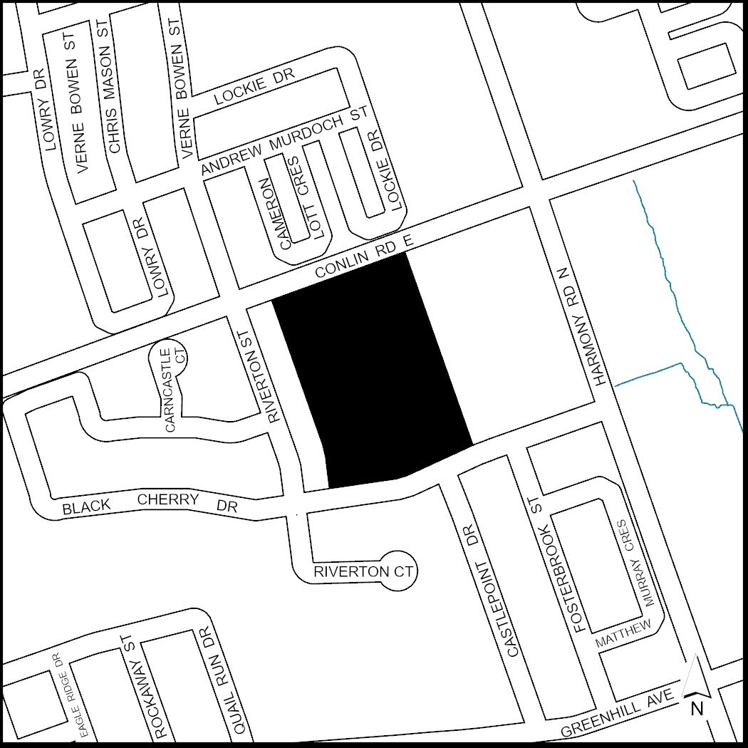 This is a map of Conlin Rd. E. and Riverton St.