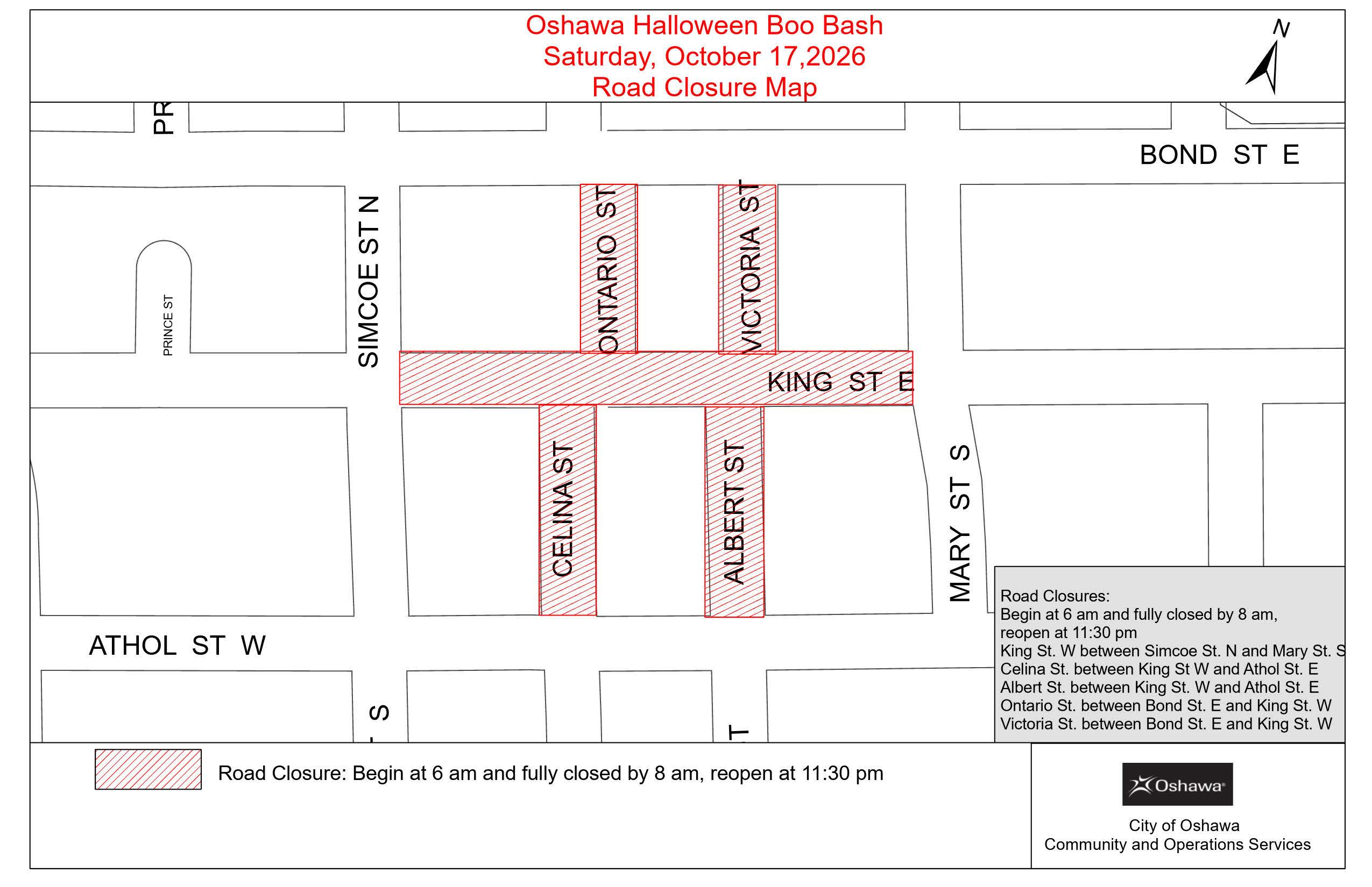Oshawa Tourism Boo Bash Closure Map