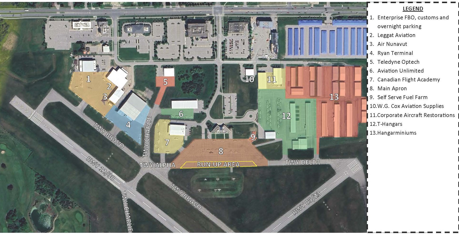 Oshawa Executive Airport map with legend