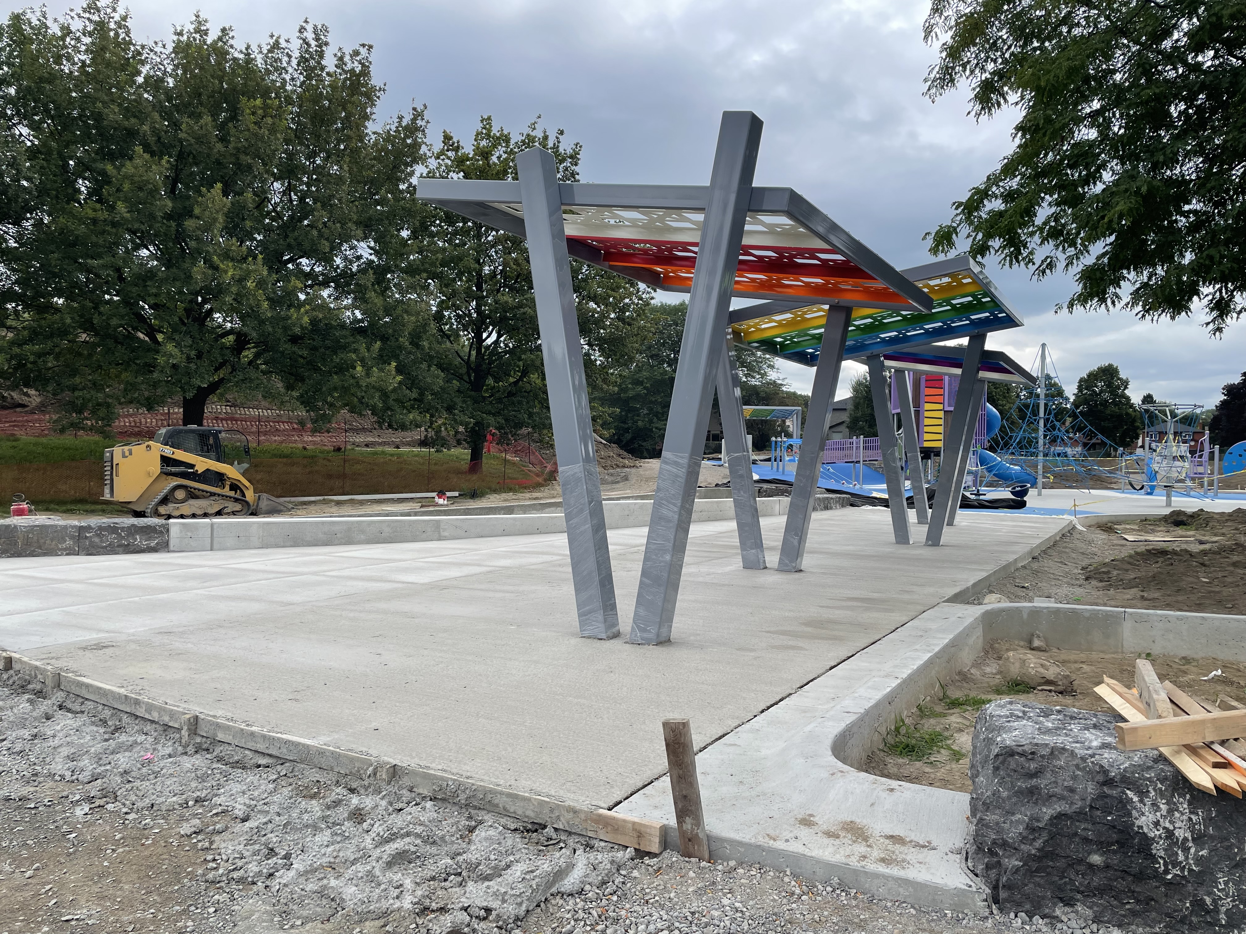 New plaza/seating area with shade structures