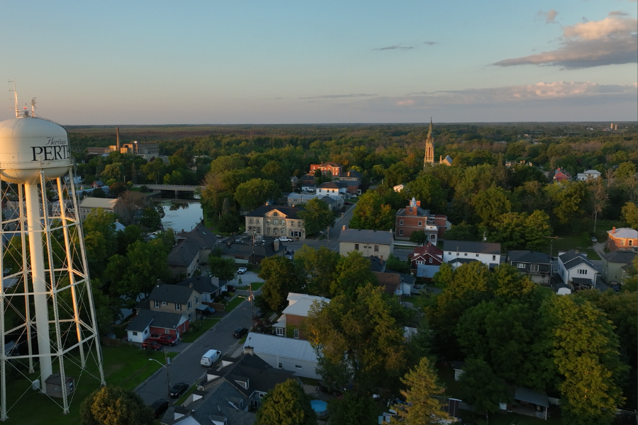 Aerial view of Perth from behind the water tower in early evening
