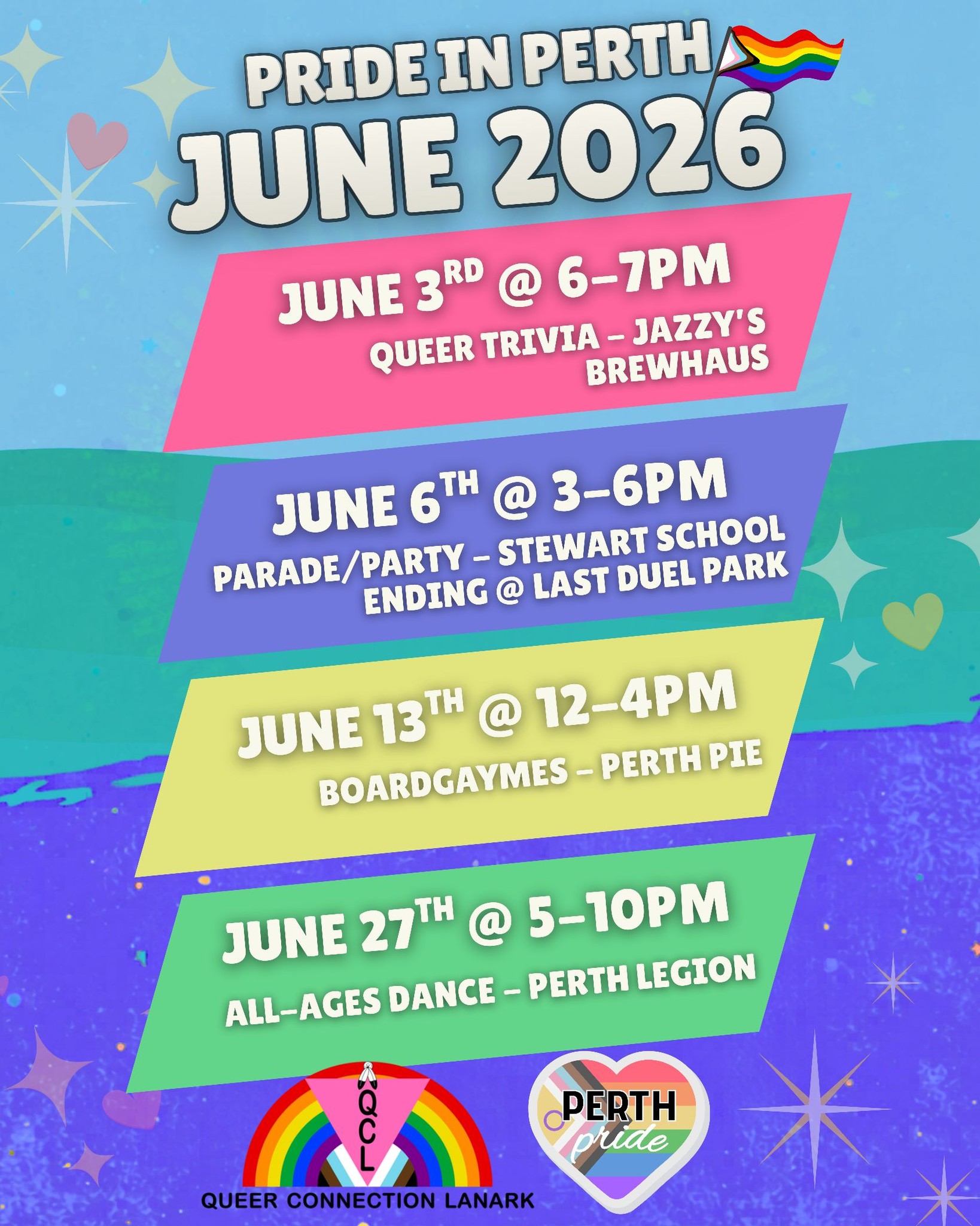 Poster featuring various events happening on June 3, 6, 13 and 27, 2026.