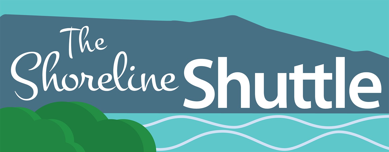The shoreline shuttle with abstract mountains, shoreline, and waves