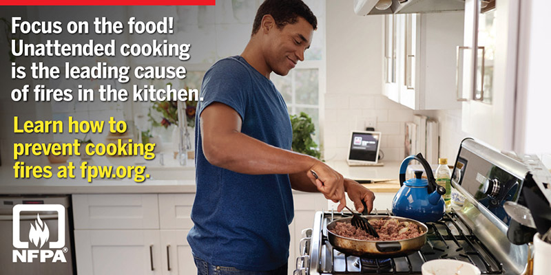 Take simple actions to prevent fires and keep yourself and others safe when cooking at home