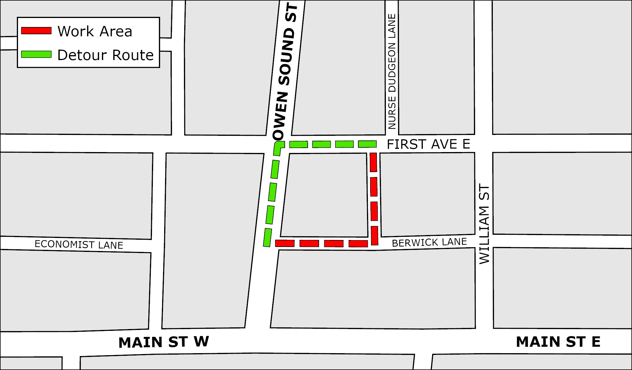 Road Resurfacing Map oF Laneway between Owen Sound Street and First Avenue East