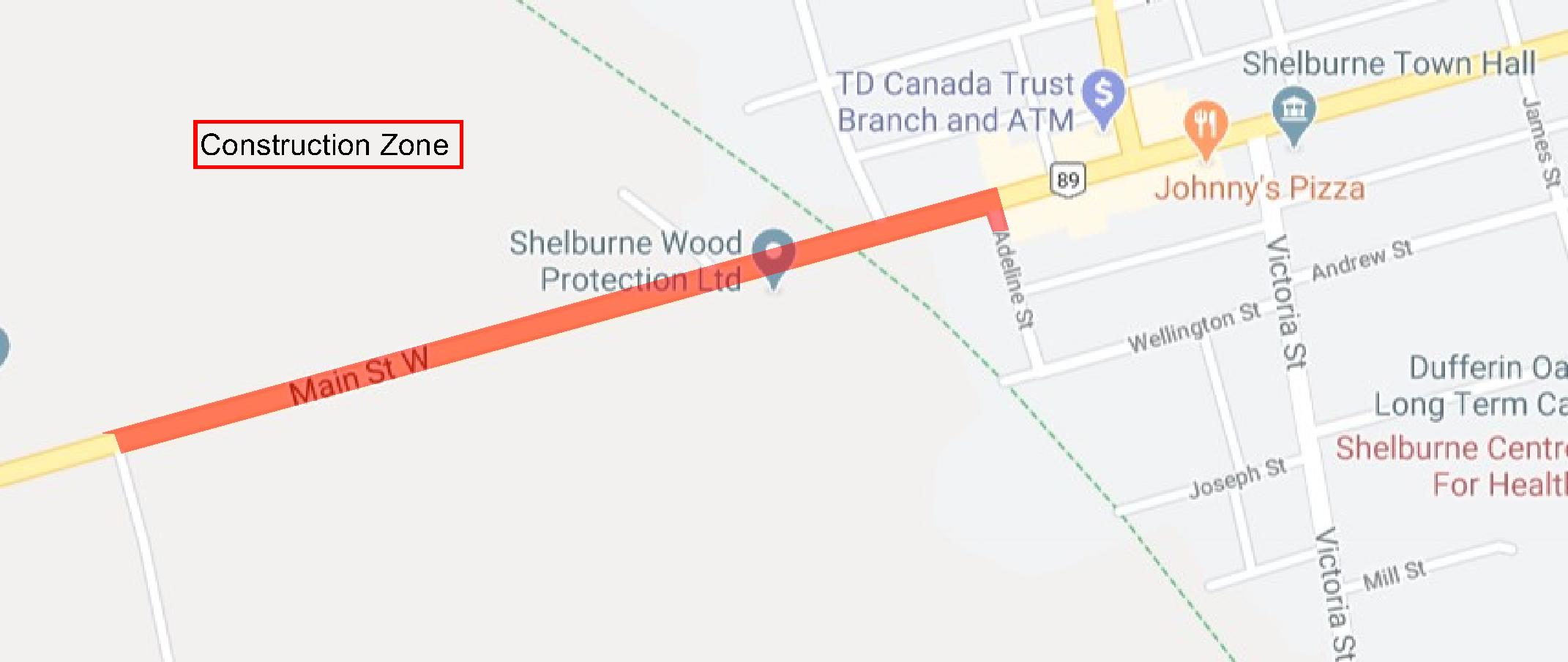 Coloured map of road closure Highway 89