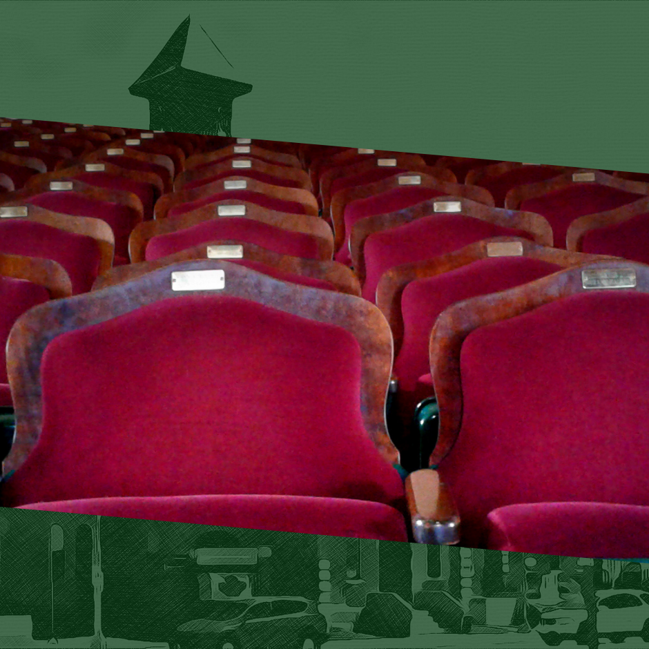 Grace Tipling Hall Visioning Survey image of red velvet seats on green background