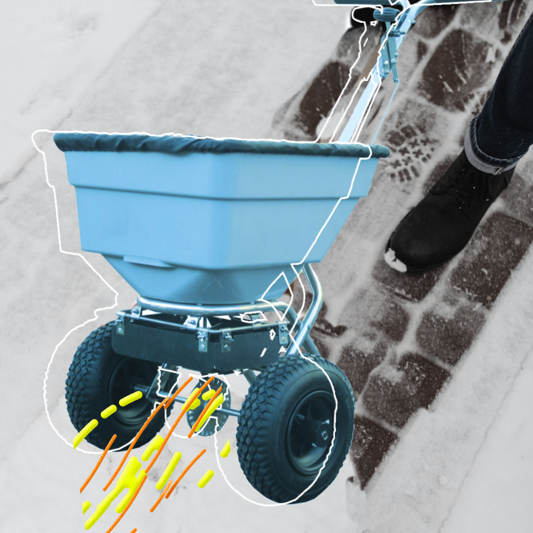 Salt bucket on icy sidewalk