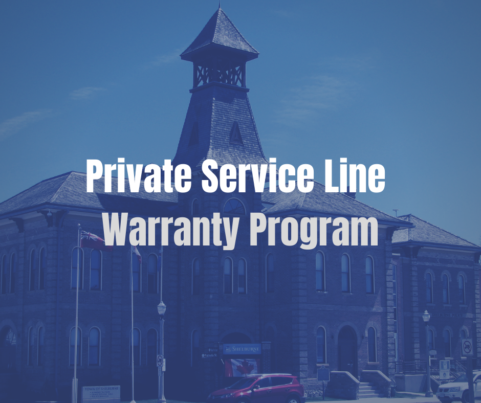 Blue image of old historic building with text Private Service Line Warranties