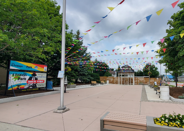 Image of Jack Downing Park with colourful streamers