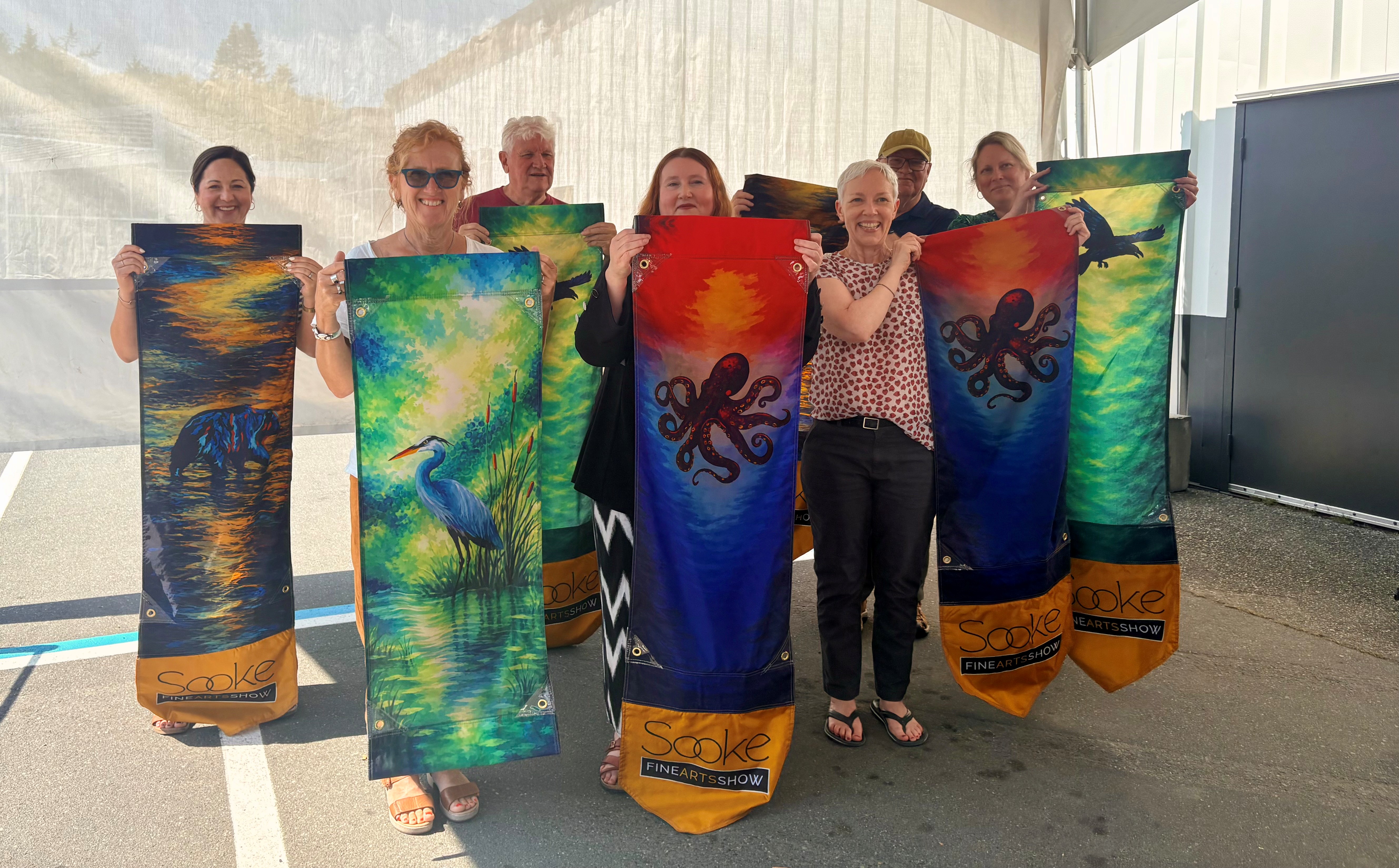 L-R: Melanie Alsdorf, SEAPARC Manager; Cathy Hammond, artist; Al Beddows, District of Sooke Councillor and SEAPARC Chair; Megan Evans, artist; Jen Hayward, Executive Director Sooke Fine Arts Show; Jeff Bateman, District of Sooke Councillor; Raechel Gray, District of Sooke Chief Administrative Officer
