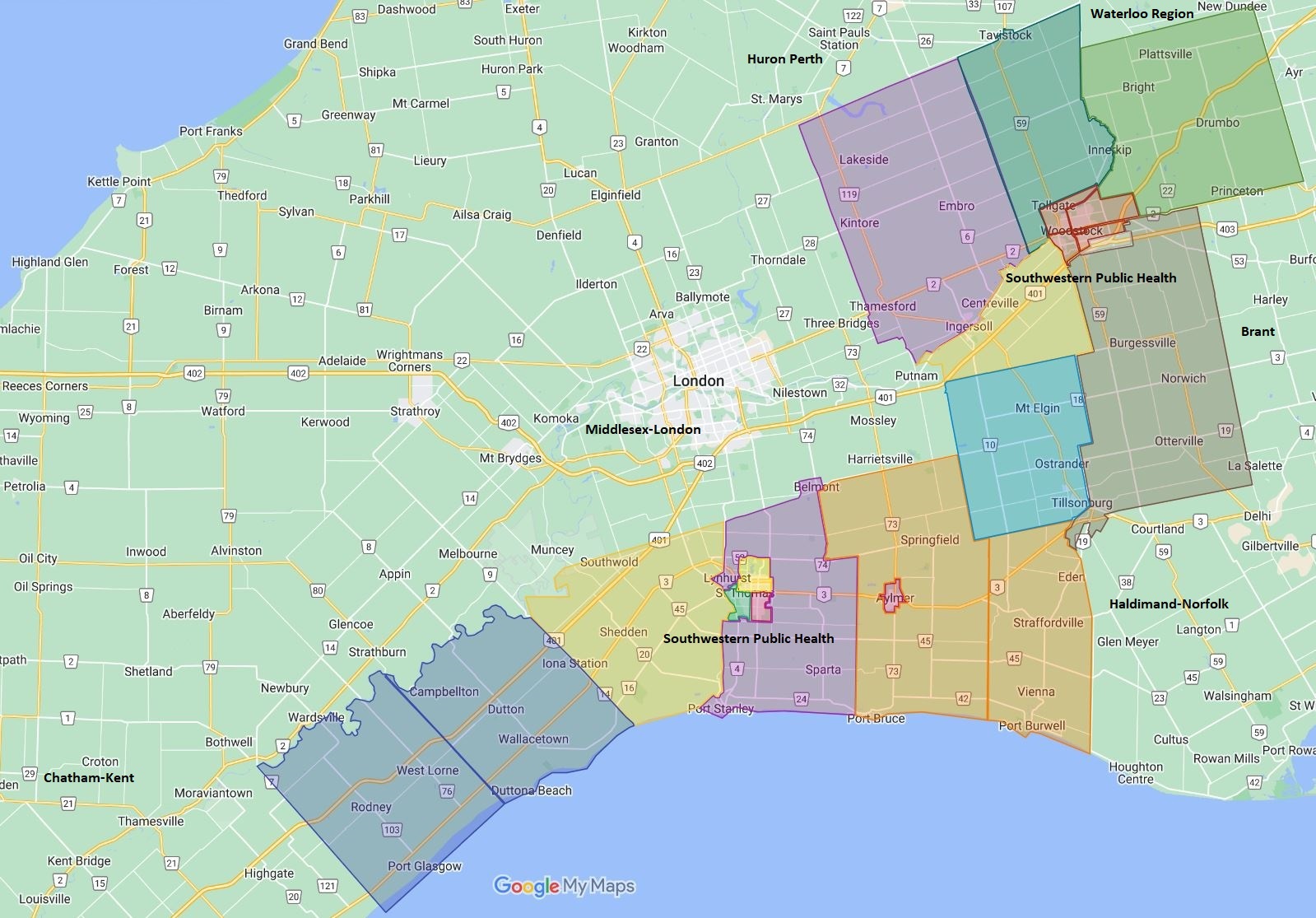 Map of Southwestern Public Health coverage
