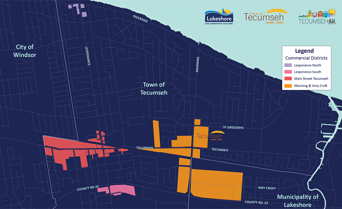 Map of the Commercial Districts in Tecumseh and Tecumseh-Lakeshore