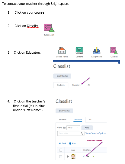 Brightspace: Contacting the Teacher