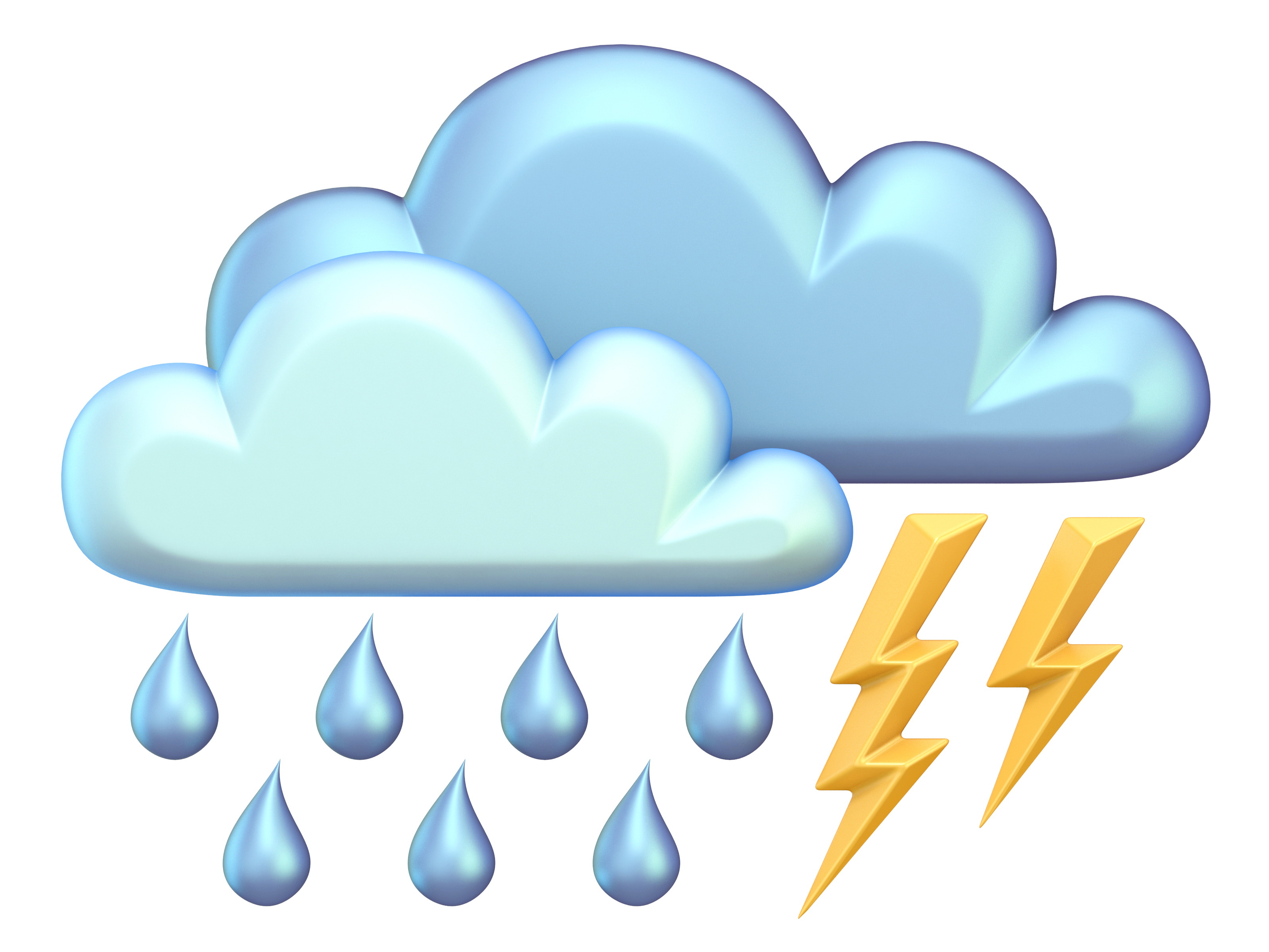 A weather emoji depicting clouds with falling raindrops and two yellow lightning bolts.